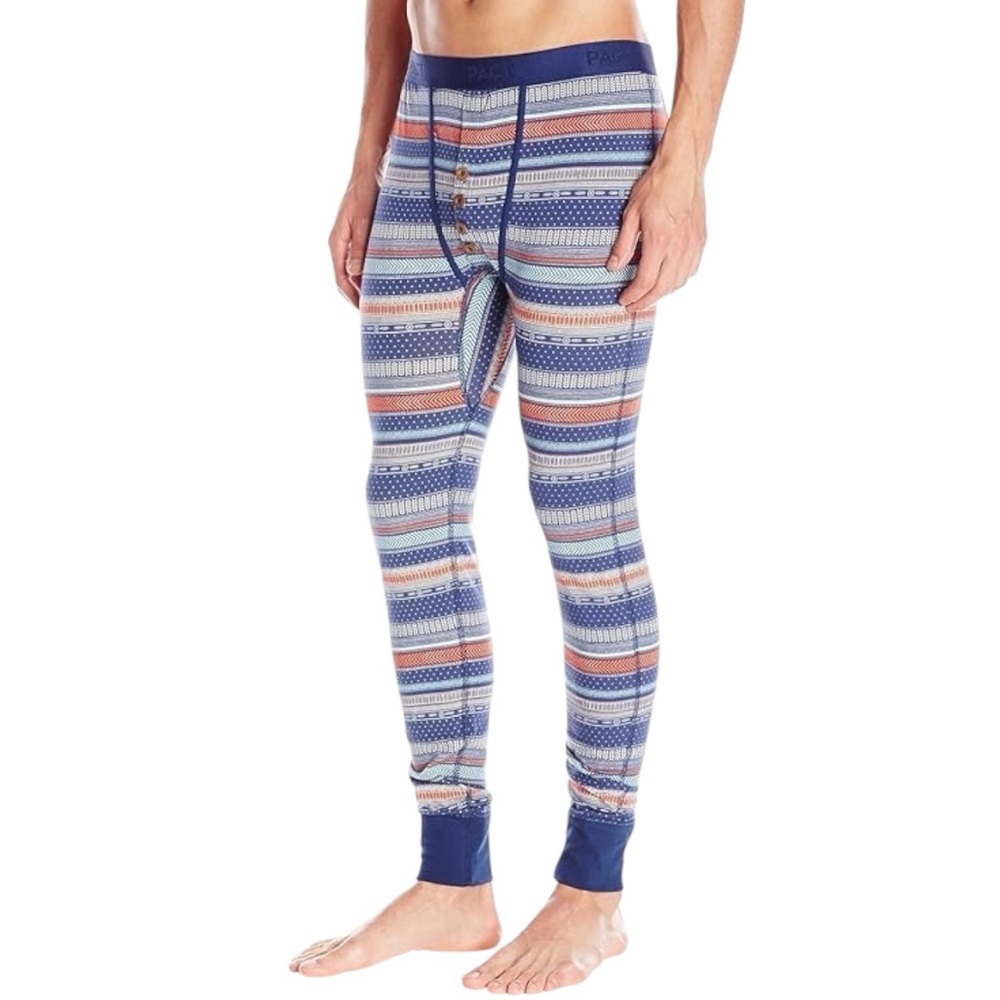 Pact Harvest Stripe Long John thermal leggings mens size large base layer pants